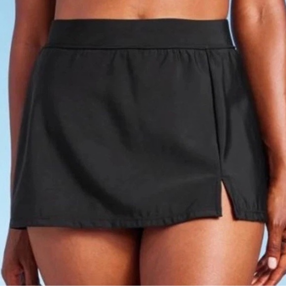 Aqua Green Swim Skirt Bikini Bottom Sz M Black  Slit Slimming Full Coverage #344 - Picture 1 of 8